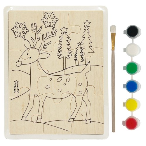 Świąteczne puzzle do malowania DIY drewniane dla dzieci SARNA