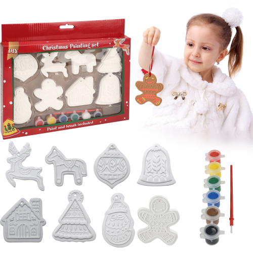 Bombki zawieszki do malowania ceramiczne 8szt. + farby 