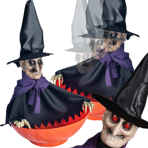 Ruchoma miska na słodycze Halloween ruszająca wiedźma 24x35 cm