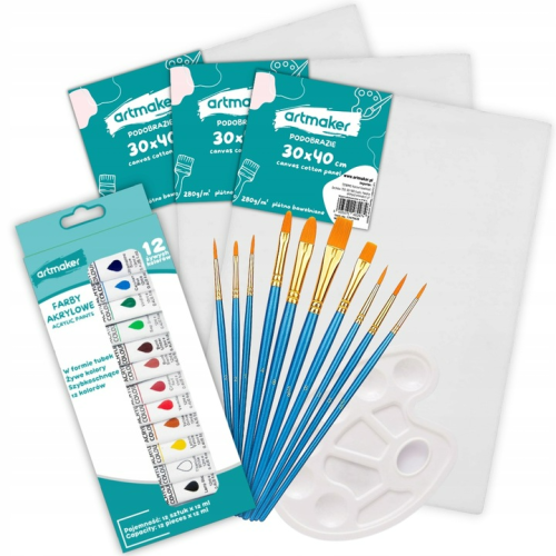 Zestaw Do Malowania Płótna 30x40 Farby Pędzle 26el Zestaw Malarski