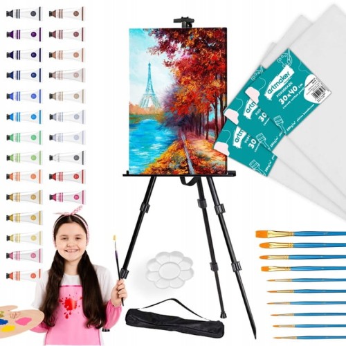 DUŻY ZESTAW MALARSKI ARTYSTYCZNY SZTALUGA FARBY PŁÓTNA