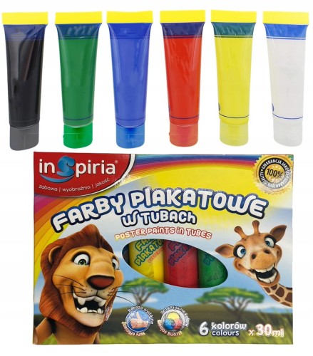 Farby plakatowe w tubce 6 szt. plakatówki w tubkach 