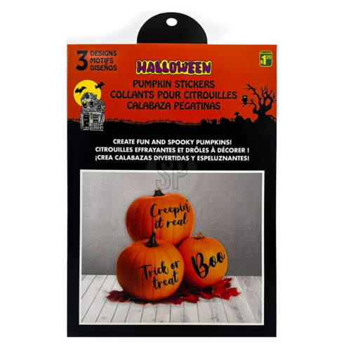 Naklejki Dekoracyjne Halloween Na Dynie 3 sztuki Napisy Halloweenowe