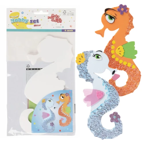 Piankowe figurki koniki morskie do składania z brokatowymi naklejkami 8 szt. zestaw kreatywny