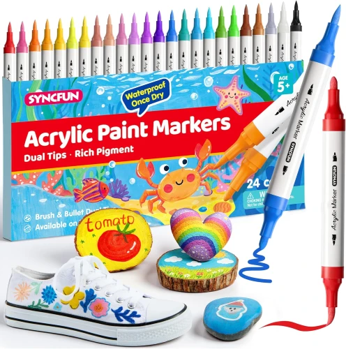 Markery Akrylowe 24 Szt Zestaw Pisaki Flamastry Mazaki Dwustronne 