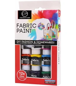 Farby do tkanin permanentne do malowania ubrań DIY 12 kolorów 12x25 ml