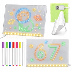 Tablica LED do rysowania podświetlana dla dzieci 30 x 20 cm z mazakami USB