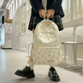 Plecak szkolny 3w1 kremowy z niebieskim wzorem kokardek z torbą i portfelem 43 cm